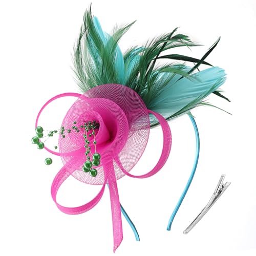 Image of DRESHOW Fascinators Hats for Women Tea Party Fascinator Hats Vintage 50s Headwear Cocktail Wedding Church Derby Hat