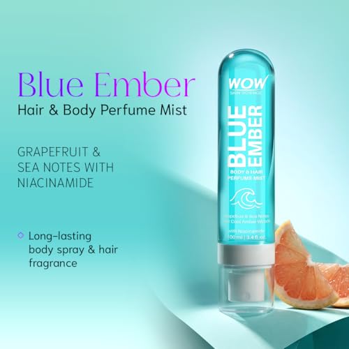 Image of WOW Skin Science Blue Ember Unisex Body & Hair Perfume Mist | Fresh Aquatic Amber Fragrance with Niacinamide | Lightweight, Skin-Close Scent for Men & Women | Grapefruit & Sea Notes over Cool Amber Woods | 100 ml