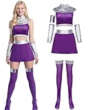 Cosplay Costume Women Halloween Metallic Purple Crop Top Skirt Princess Costumes for Women Adult Anime Outfits 8 Pcs