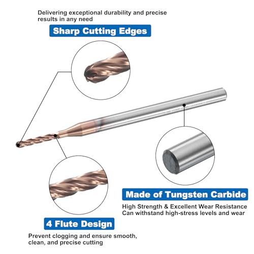 Image of HARFINGTON Ball Nose End Mill 4 Flute 1 /16 inch Diameter 1 /8 inch Shank Tungsten Carbide TICN Coated Spiral CNC Router Bits 3 /8 inch Cutting Length Single End Ball for Carving Engraving Grinding