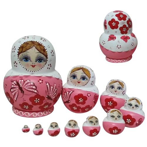 Peosaard Poupées Russes gigognes, 10 pièces/Ensemble Russe, Ensemble de poupées Matryoshka en Bois avec Impression Papillon, démontage et Assemblage sans...