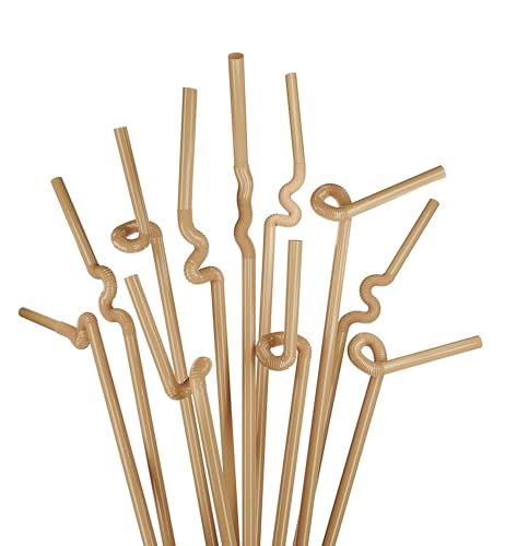 Tall Extra Flexible Bendy Plastic Drinking Straws - Extends to Nearly 13 Inches (250, Gold)