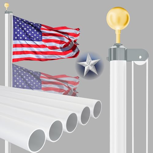 NELXINJO Heavy Duty 25FT Flag Pole -13 Gauge Extra Thick Aluminum Flagpole kit for House Yard - 80 MPH Wind Tested.