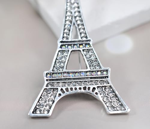 Image of Gyn&Joy Clear Crystal Rhinestones Eiffel Tower Fashion Brooch Pin