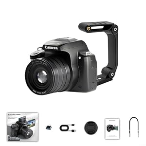 Gettimore 4K-Digitalkamera, 68 MP mit 28-fachem Zoom, 180-Grad-Flip-Bildschirm, Selfie und Vlog, High Definition für Kompaktkamera, Schwarz (Kameraständer)