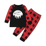 ROYIYI Weihnachts Schlafanzug Familie Winter Warme Nachtwäsche Langarm Nachthemd Top mit Hirsche Aufdruck + Plaidhose Schlafanzughose Baby Strampler Weihnachten Pyjamas Set Outfits