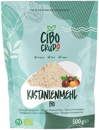 Kastanienmehl Bio - 500g. Maronimehl oder Edelkastanienmehl Glutenfries und Roh. Veganes und Naturbelassenes Maronenmehl.