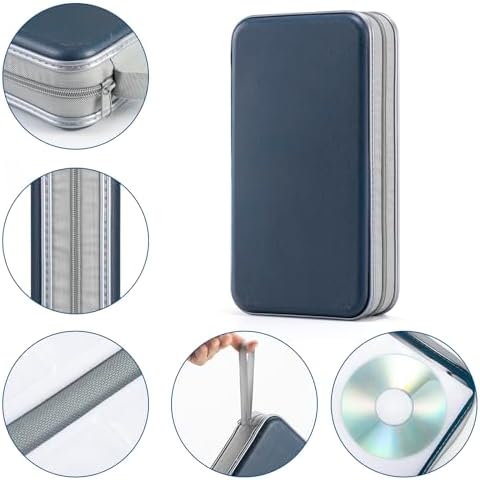 CD Case,96 Capacity DVD Case Portable DVD Hard Plastic Case Holder CD Organizer Wallet Protective DVD Storage (Dark Blue, 96 Capacity) - 2