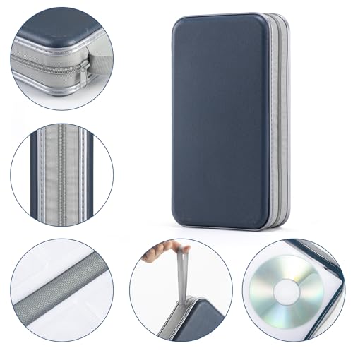 UENTIP DVSICK DVD Case, 96 Capacity Plastic CD Holder Case Portable Travel Protective Zipper DVD Case Holder For Car Storage Wallet Bag(dark blue) - Image 2