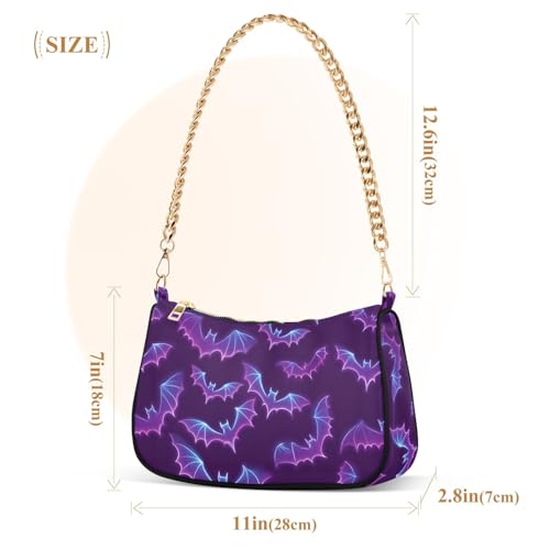 Clutch Shoulder Bags Tote Evening Purse Handbags for Women Halloween Bat Purple Hobo Bags with Zipper Closure3