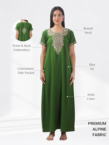 Image of 9shines Label Stylish Alpine Nighty Maxi for Women | Full Length Trendy Nightgown | Premium Nightdress | Nightwear | Heavy Embroidery Nighty with Pockets(2891)