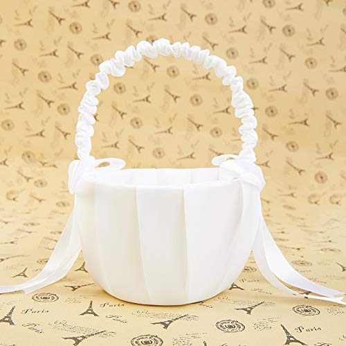 Flower Girl Basket,Wedding Flower Basket,Western Rustic Lace Bowknot Wedding Basket Candy Gift Bag For Wedding Party Banquet Christmas Daily Use #TOP3