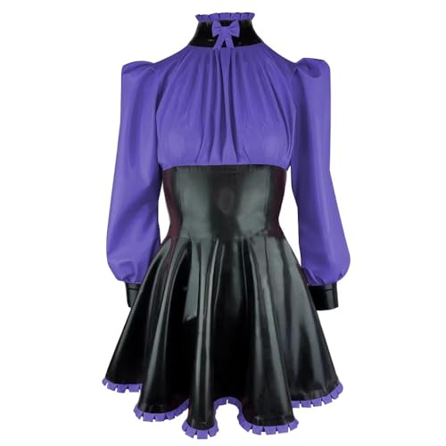 Robe trapèze ajustée noire similicuir avec col haut montant et nœud élégant