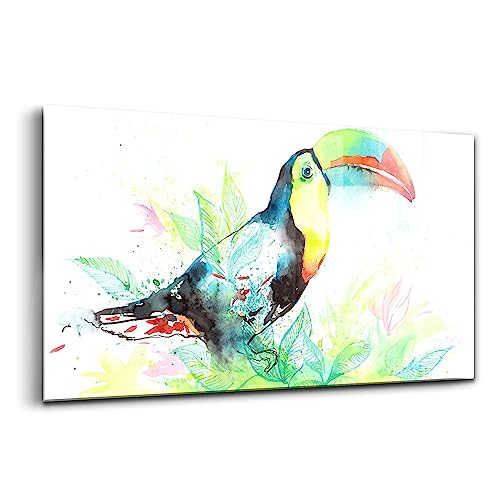 Verre d'art coloré Wallfluent de 100x50cm avec illustration Toucan haut de gamme