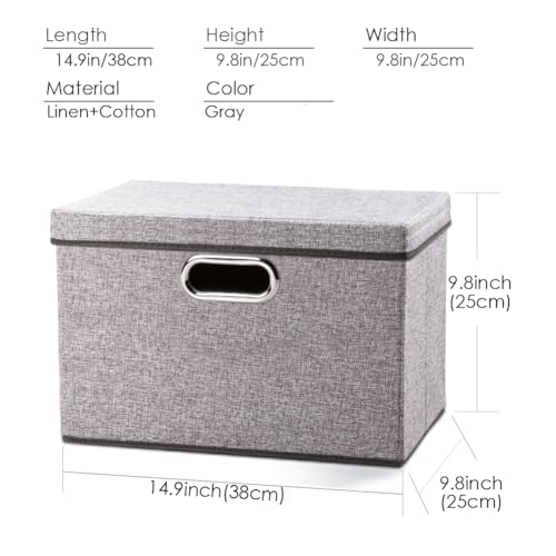 Image of PRANDOM Foldable Storage Boxes with Lids [1-Pack] Linen Fabric Collapsible Storage Bins Organizer Containers Baskets Cube with Cover for Home Bedroom Closet Office Nursery (14.9x9.8x9.8)
