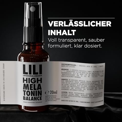 High Melatonin Balance – Melatoninspray als liposomales Liquid mit Baldrian & Lavendel I 0,5 mg Melatonin pro Sprühstoß I 160 Sprühstöße I vegan, alkoholfrei & zuckerfrei