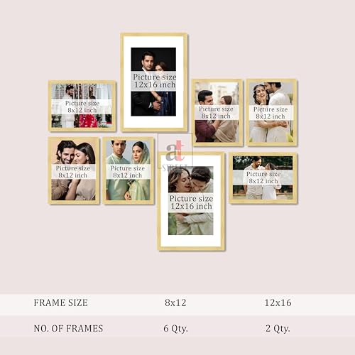Image of Art Street Photo Frame Set of 8 Beige Wall Decor Collage Display Hanging Family Picture Frames Gallery Collection Decor Items Wall Mount Frames Birthday Anniversary, 8x12 and 12x16 In