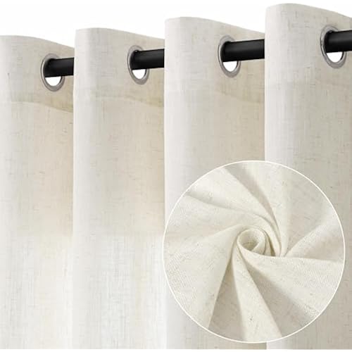 Jowels Natural Linen Grommet Curtains 102 Inch Long for Living Room Dining