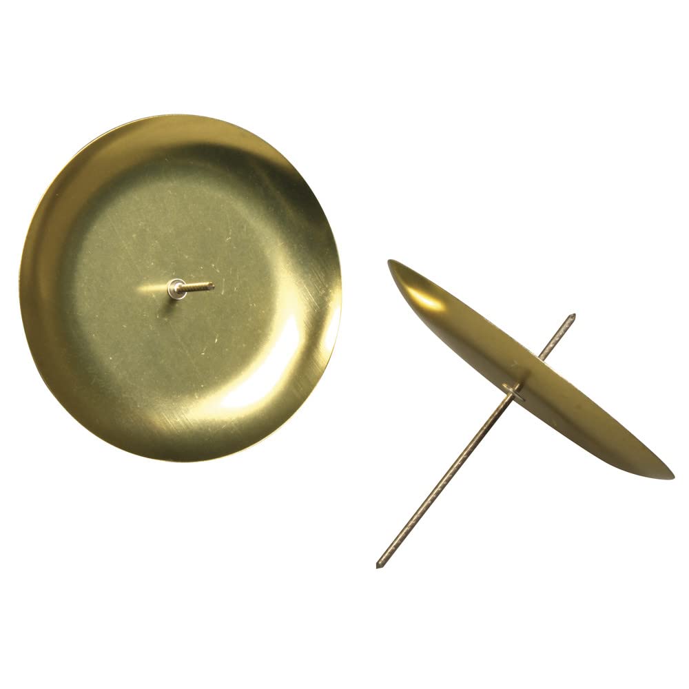 Rayher 4 Candle Holders with Spike for Pillar Candles, Advent Wreath Candle Holders, Round Metal Candle Plate, gold-coloured, Diameter 8cm, 2515206