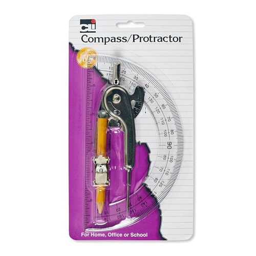 Charles Leonard Ball Bearing Compass and 6 Inch Protractor Combo Set, Metal/Clear Plastic, Assorted Colors, 1 Combo Pack (80960)