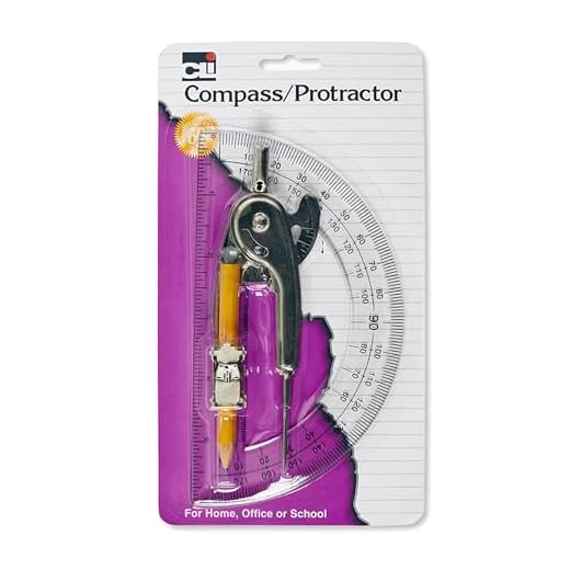 Charles Leonard Ball Bearing Compass and 6 Inch Protractor Combo Set, Metal/Clear Plastic, Assorted Colors, 1 Combo Pack (80960)
