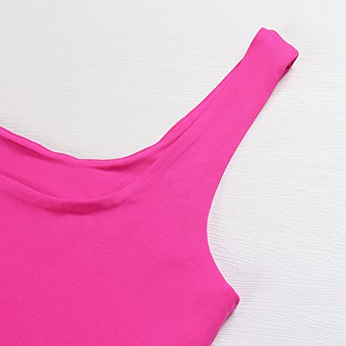 Artfish Women's Sleeveless Strappy Crop Tank Tops Square Neck Camis Going Out Neon Hot Pink, S #TOP2