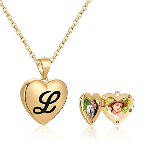 IEFWELL Locket Necklaces That Holds Pictures, 14K Gold Plated Locket Necklace for Women Initial Necklaces Letter L Girl Necklace