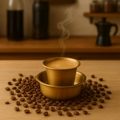 Image of TGL Co. Brass Filter Coffee Dabara & Tumbler Set-150ml | Traditional South Indian Pital Coffee Cup Set | Tumbler For Serving Filter Coffee & Tea | Authentic Filter Kaapi Experience