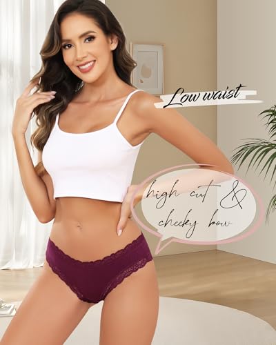 Image of Aijolen Women's Cotton Bikini Underwear Soft Low Waist Panties Cheeky Lace Underpants S-XXL