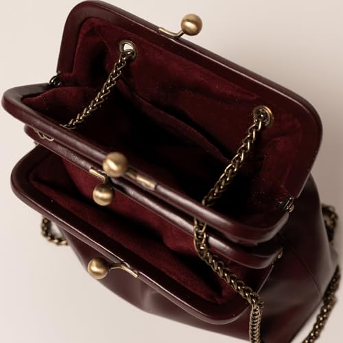 Image of Theater Francesca Vintage Kisslock Clutch Bag for Women Elegant Chain Shoulder Handbag with Structured Frame
