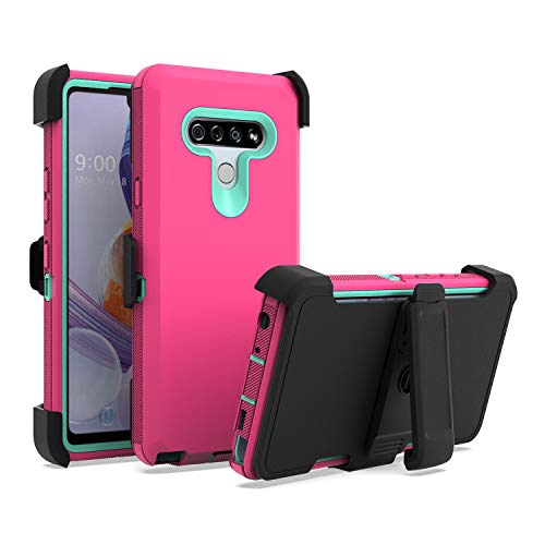 EnCASEs Belt Clip Holster Cell Phone Case for LG Stylo 6, Heavy Duty Protection Case with Kickstand, Shockproof Bumper Cover, Hot Pink/Teal