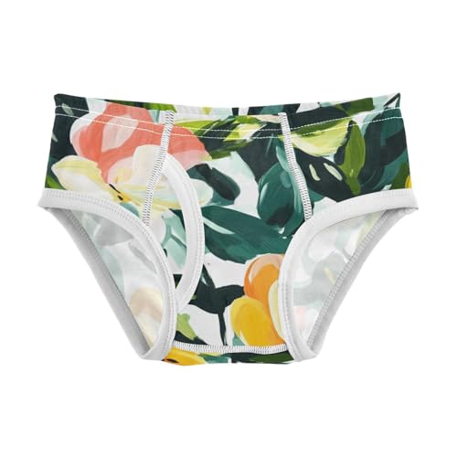 KLL Flowers Leaves White Pink Yellow Toddler Boy Pure Cotton Boxer Briefs Cute Children Undies