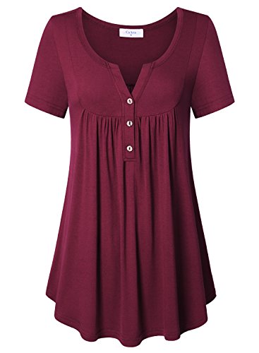 Ca Kra Tunics for Women, Short Sleeve Tunic Tops Henley Shirts for Leggings Wine