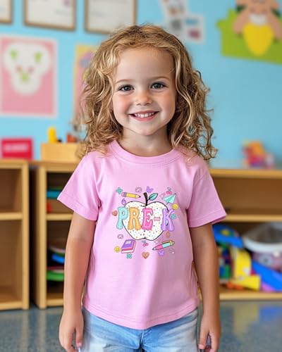 Image of First Day of Preschool Shirt Pre K Shirts for Girls Boys Toddler Kids 1st Day of Kindergarten Gift Cotton Tee 2T-7Y