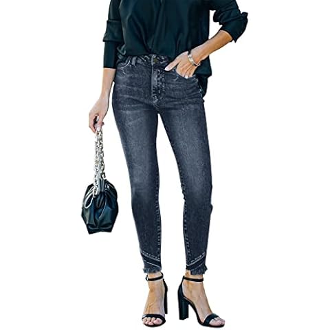 ANCAPELION Women's Skinny Jeans, High Waist Distressed Stretch Ankle Frayed Raw Hem Slim Fit Trousers Jeans, A-dark indigo, XL Cover