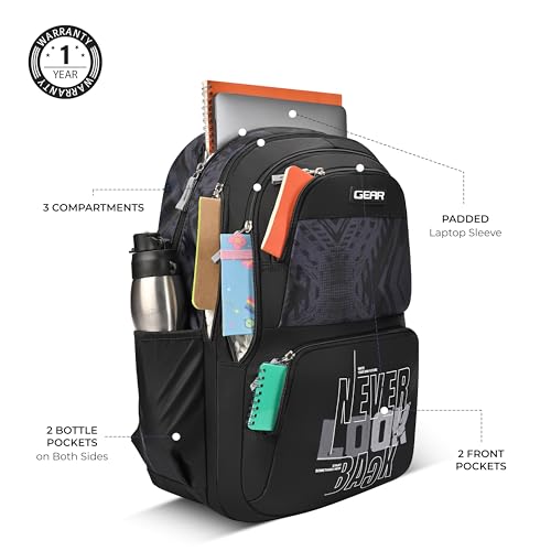 Image of Gear Vagabond 19 inch /24L Large Water Resistant School Bag /Casual Backpack /Daypack /Laptop Bag for Boys /Girls (Black - Black)