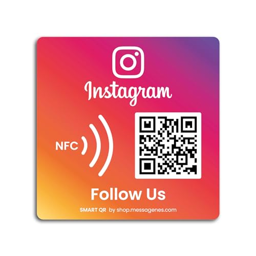MESSAGENES | Pegatina Instagram QR y NFC Reutilizable | 1 Unidad Cuadrada | Código QR Personalizado | Configuralo en tu Casa | Sígueme en Instagram | Cómo Ser Influencer | Material Premium