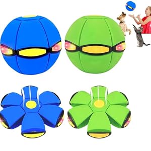 2PCS Magic Bouncing Ball, Magic Meta – Ball, Children’s Magic Bouncing Balls, Doggy Disc Ball, Flying Saucer Ball, Parent-Child Interaction with Lights for Indoor & Outdoor Play Green and Blue