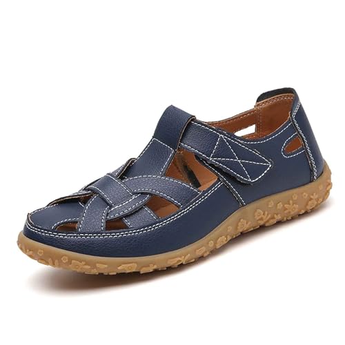 Sandalias cómodas para mujer para el ocio diario y las vacaciones al aire libre con punta cerrada, correa ajustable y estilo transpirable para el verano, azul, 40 EU