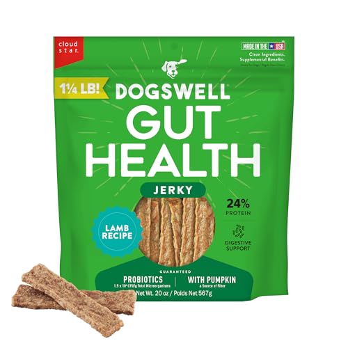 DOGSWELL Gut Health Meaty Jerky Dog Treats, Lamb, 20 oz. Pouch