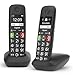 Gigaset E290 Duo - Teléfono Fijo Inalámbrico con Teclas Grandes, Adecuado para Personas Mayores, Pantalla de Alta Visibilidad, Manos Libres, Compatible con Audífonos, Negro