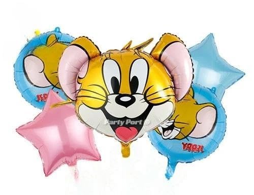 Jerry The Mouse Foil Balloon Set for Tom & Jerry Theme Birthday & Other Celebrations (Pack of 5)