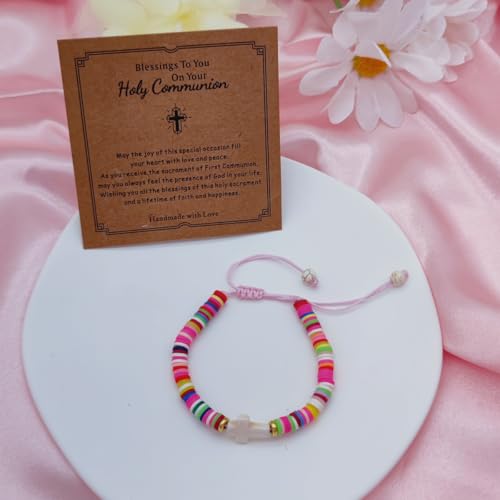 Baptism Gifts Cross Bracelet for Girl, First Communion Confirmation Bless Gifts for Teenage Girls Boys, Kindergarten Preschool Graduation Christening Gift for Daughter Granddaughter Godchild