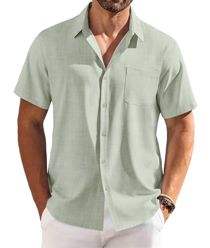 COOFANDY Shirts for Men Short Sleeve Button Down Shirt Casual Summer Beach Shirts