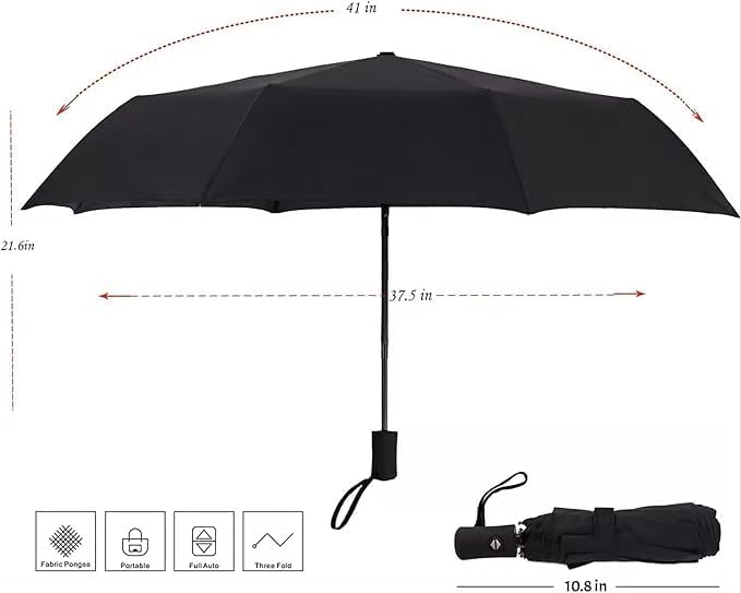 Image of LANBRELLA Portable & Folding Travel Umbrella, 3 Fold, Auto Open Close, Water Resistant, Windproof, with Carrying Handle