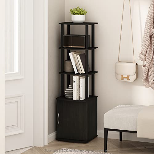 Image of Furinno Turn-N-Tube Tall TV Entertainment Side Table Display Rack with Storage Cabinet, 3-Tier, Blackwood /Black | Storage Shelves, Book Shelf, Bookcase with Door, for Organization, Living Room, Home Office