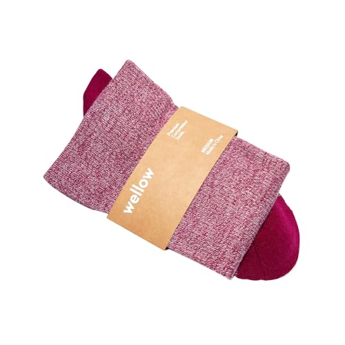 Image of Wellow Wide Calf Compression Socks for Men & Women, 18-25 mmHg Made with Viscose from Bamboo, Nurses & Pregnancy Support, Relieves Swelling, Knee High, XL, Plum - Twist