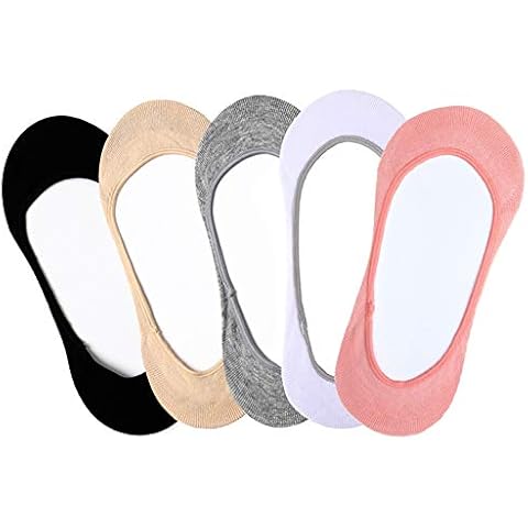 Ultra Low Cut Liner Socks Women No Show Non Slip Hidden Invisible for Flats Boat Summer, 5 Mix Colored, One Size Cover