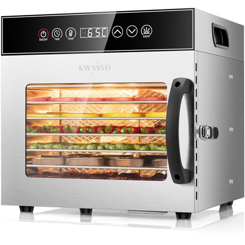 Kwasyo Deshidratador de acero inoxidable, 600 W, con 8 niveles, deshidratador profesional y deshidratador de alimentos, temporizador digital, regulación de temperatura, protección contra