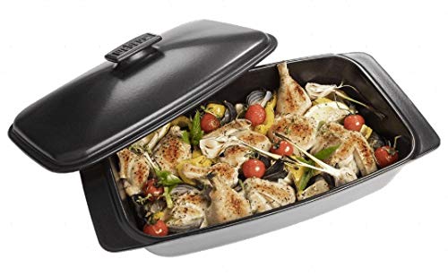 Foto von Weber 17888 BBQ Keramik-Kasserolle, Bräter, Schmorpfanne, 42x22,5 cm, schwarz